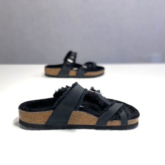 Foot Heaven! Birkenstock Mayari Shearling Fur Sandals in Black, Size 38, Size 8 - Picture 3 of 9